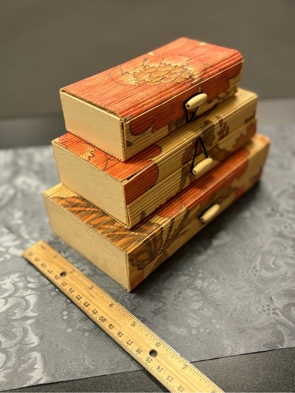 Floral Bamboo Stacked Storage Boxes from India